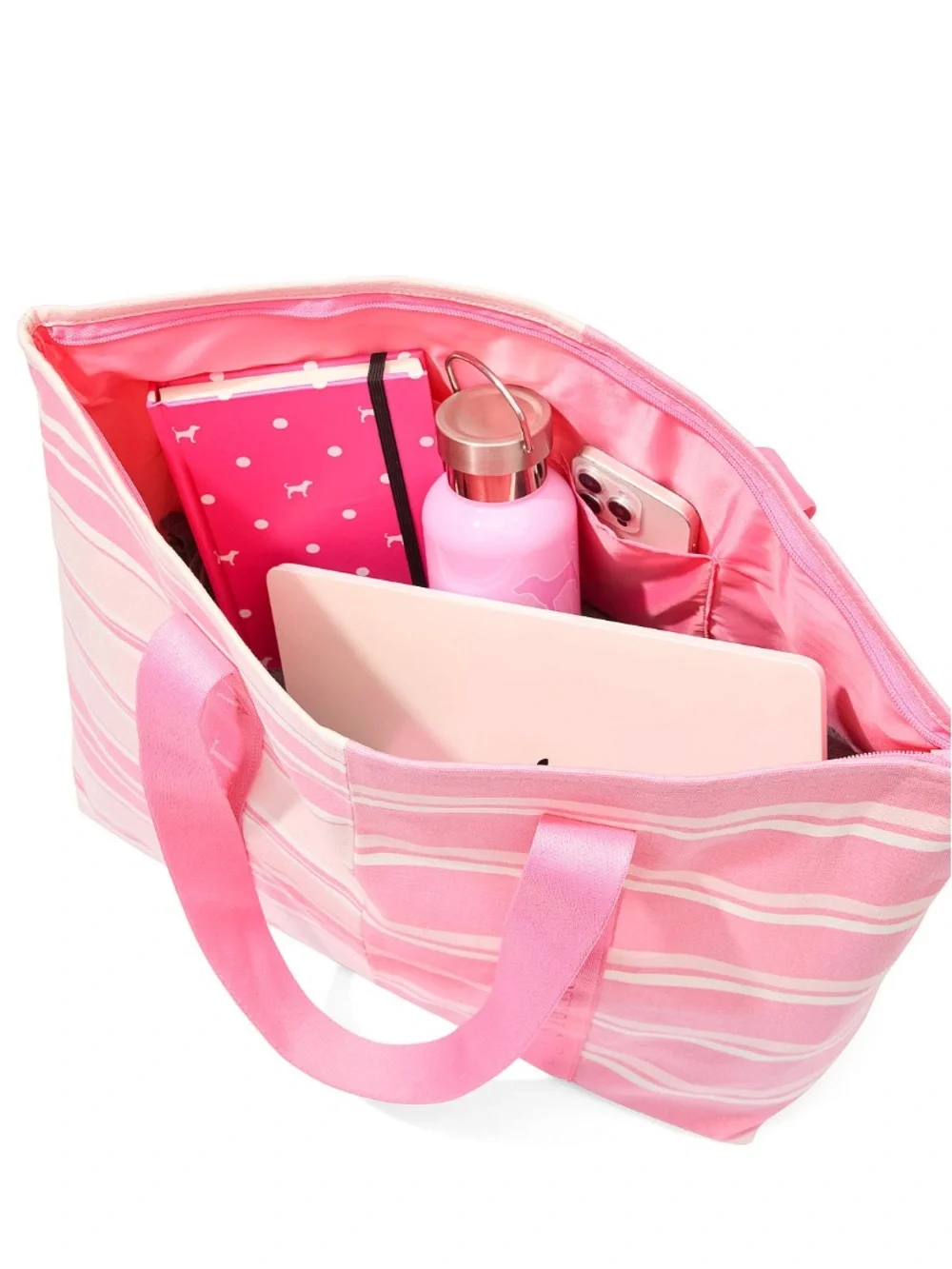 Victoria's Secret Pink Stripe Tote Bag and towel